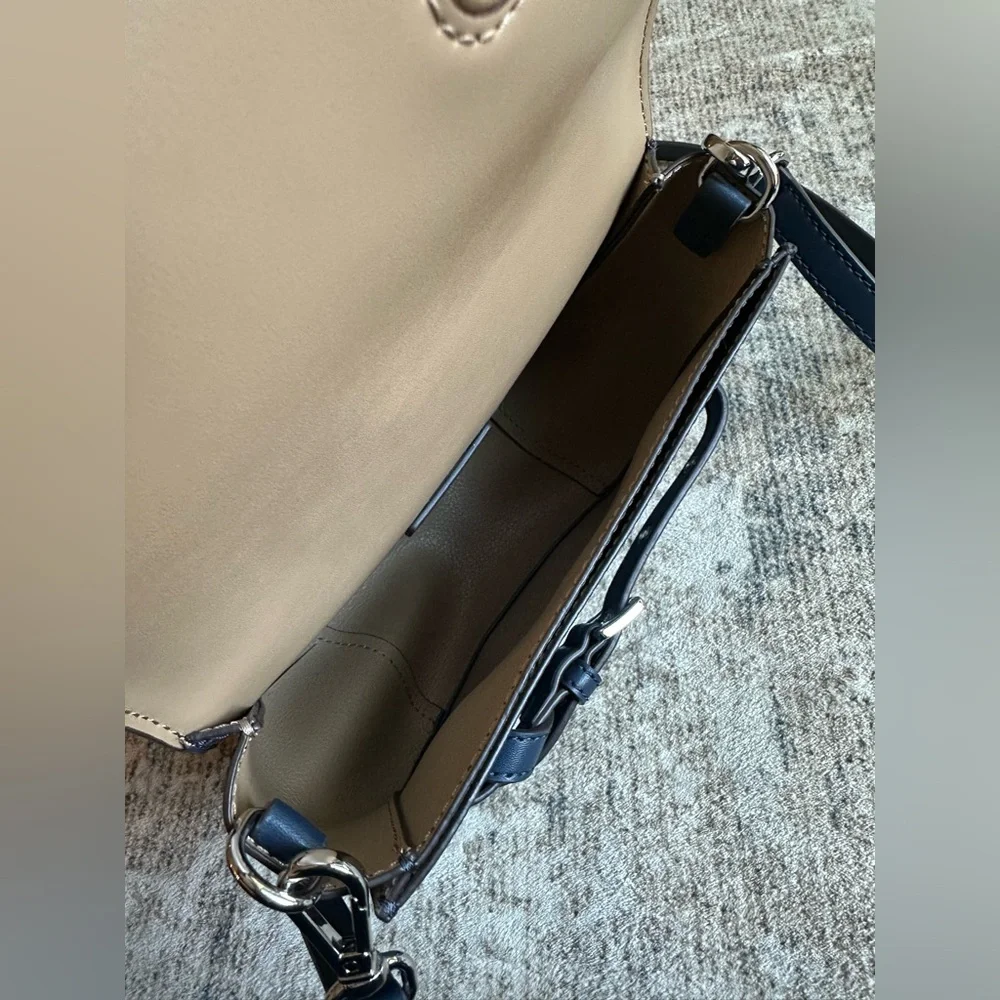 Michael Kors Emilia Small Saddle Flap‎ Crossbody Bag Navy Blue OS